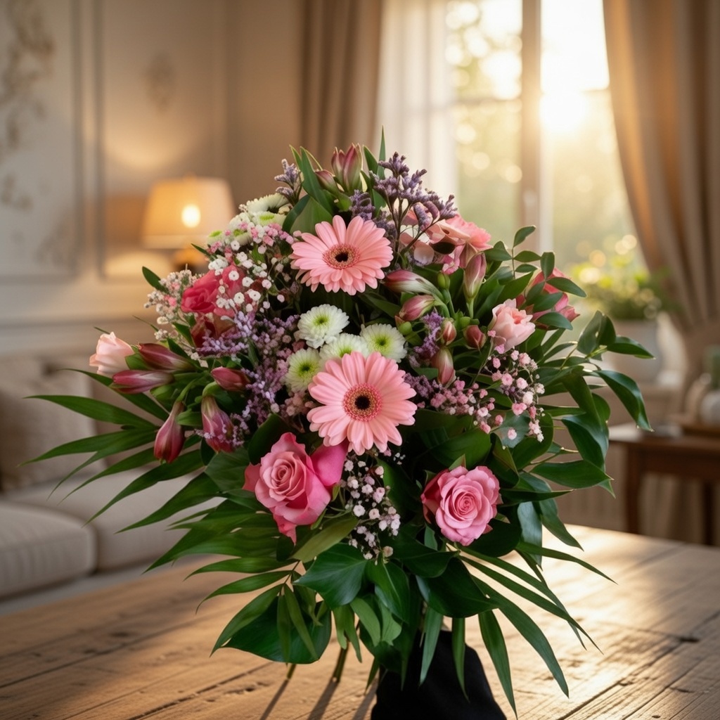 rosa Blumenstrauß in angenehmen Ambiente