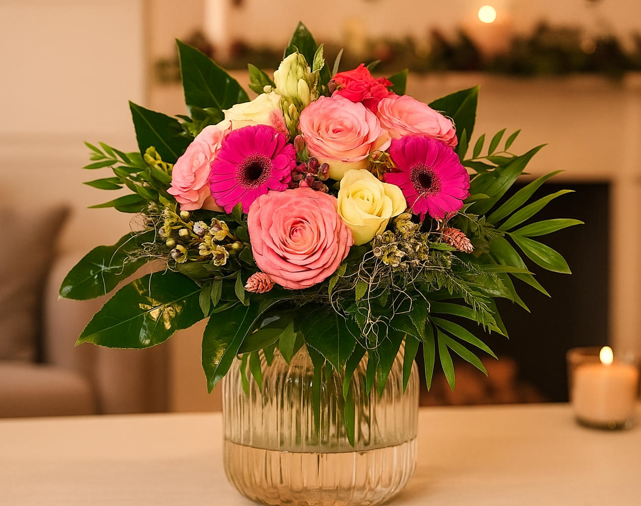 rosa Strauß mit Rosen und Gerbera