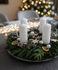 eleganter Adventskranz in weiß