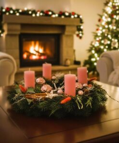 Adventskranz in rosa mit 4 Kerzen