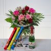 Blumenstrauß mit Sekt und Schokolade