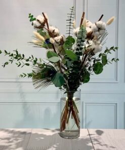 boho Strauß mit Baumwolle und Eukalyptus