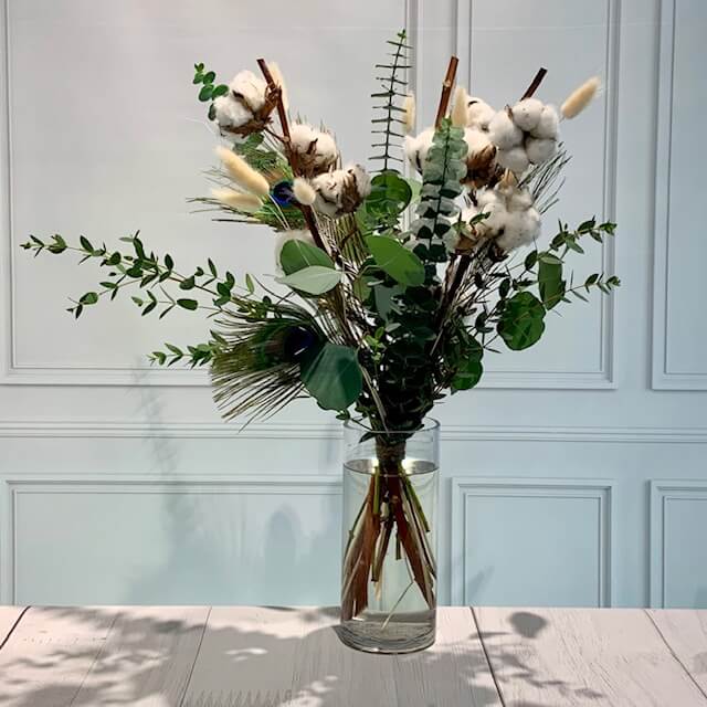 boho Strauß mit Baumwolle und Eukalyptus