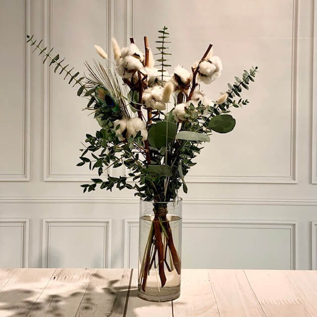 boho Strauß mit Baumwolle und Eukalyptus
