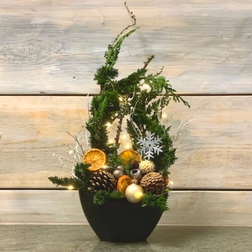 Alternative view of Adventsgesteck mit LED-Beleuchtung in Anthrazit-Gefäß gestaffelt