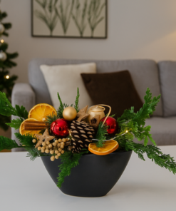 Adventsgesteck flach und breit mit LED Licht