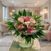 Strauß mit Sisalherz und Rosen in rosa